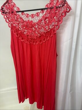 Sleeveless Red Crochet-Neck Blouse